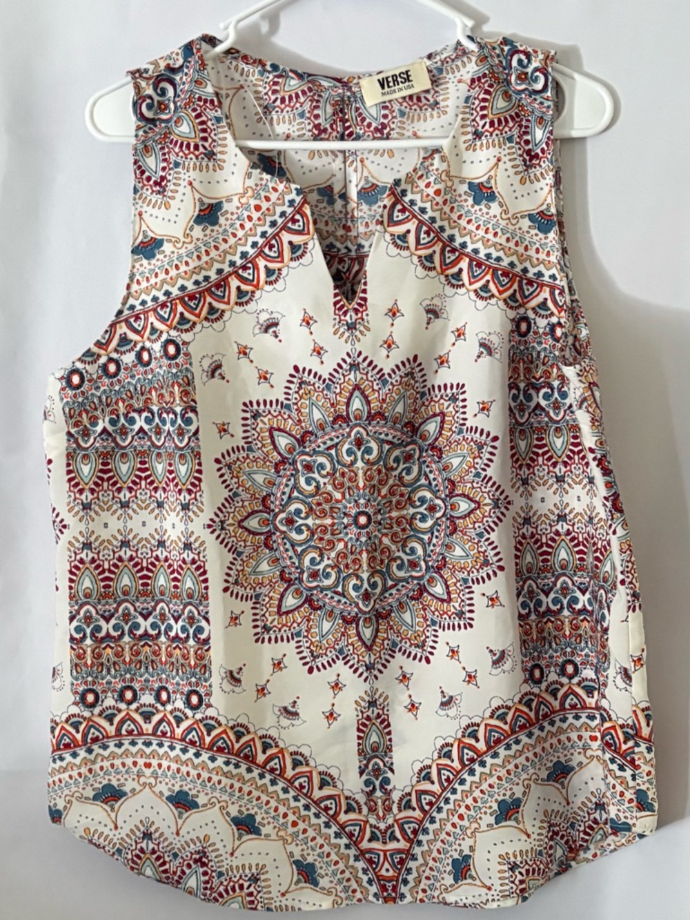 Verse Cream Medallion-Print Sleeveless Camisole with Red & Blue Accents